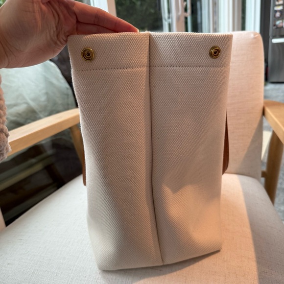 CELINE Horizontal Beige Canvas Calfskin Logo Tote Bag - Picture 9 of 15